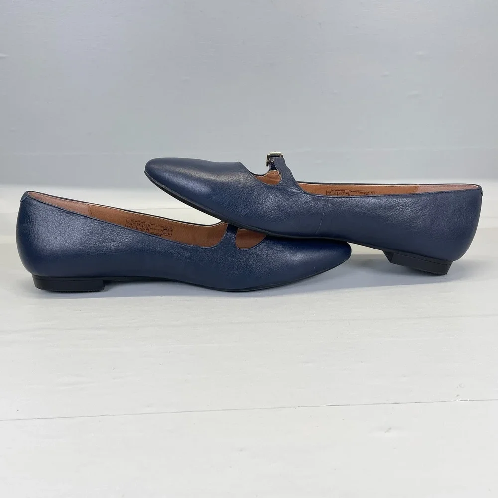 Vionic Delilah Mary Jane Shoes Womens Size 9.5 Navy Blue Buckle Strap Flats